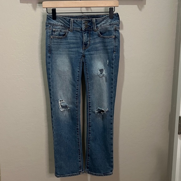 American Eagle Jeans Artist Crop Distressed Stretch AE Y2K Straight Boot Vintage - Picture 1 of 12